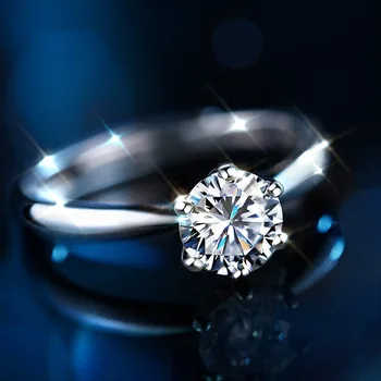 Бриллиант из синтетического муассанита в один карат, классическое минималистичное гладкое кольцо с шестью когтями внутри
