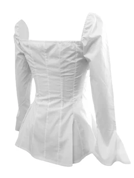 Женская повседневная блузка-туника с V-образным вырезом и рукавами-рюшами, однотонная рубашка свободного кроя Y2K, модная уличная одежда