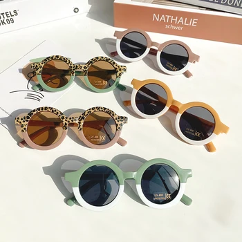 Леопардовые двухцветные круглые солнцезащитные очки в форме мультяшного медведя, солнцезащитные очки для мальчиков и девочек, винтажные солнцезащитные очки с защитой UV400, Классические