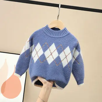 Шерстяной свитер для мальчиков, Вязаный крючком, Хлопковое вязание 2023, Горячая Теплая Утепленная Зимняя Осенняя ветровка, детская одежда для подростков